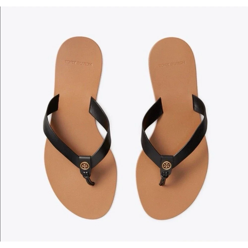 Tory Burch Manon Black Leather Thing Sandal Sz 9 1/2